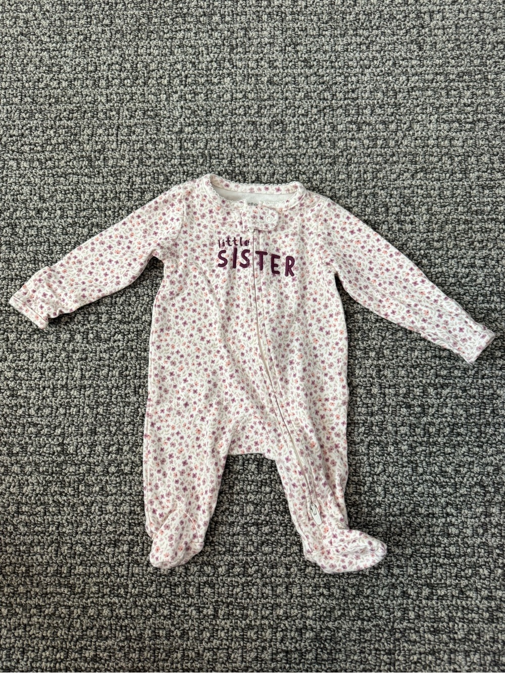 Carter’s ‘Little Sister’ Floral Pink Zipper Footie Pajama